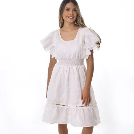 PRAGA LINEN WHITE DRESS